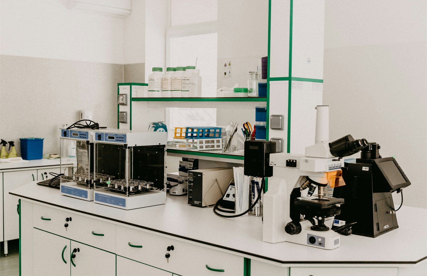 A working cosmetic laboratory with testing equipment